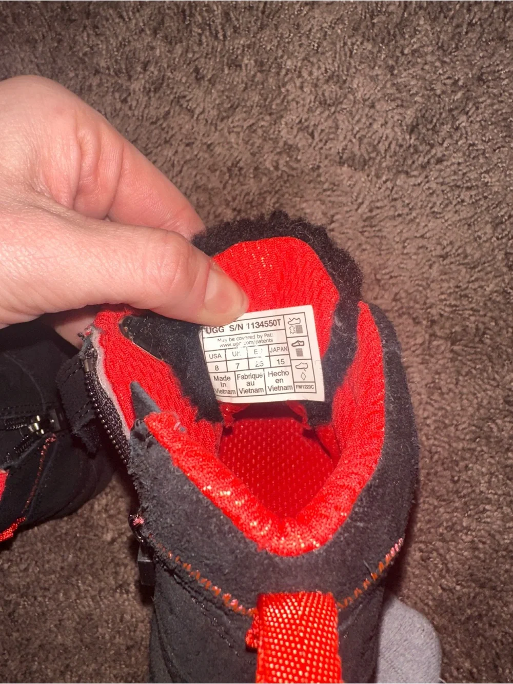 Toddler UGG Black and Red Warm-Lined Winter Boots